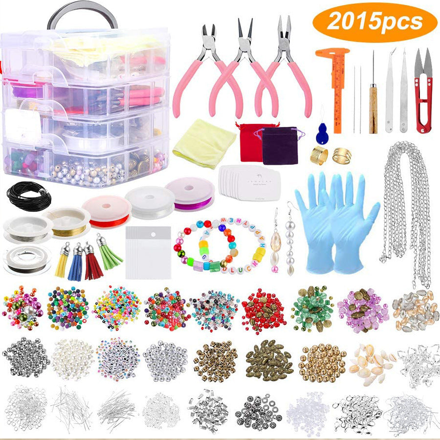 Arts And More Materials Set for Bracelets with 2015 pieces including beads, pliers, chains, gloves, and storage box
